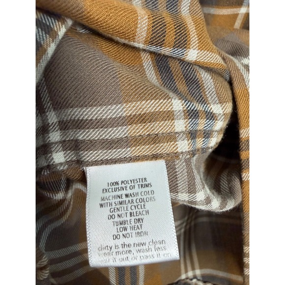 TOAD&CO Mens Flannel Plaid Button Up Shirt Cotton XL Brown Navy Western FLAW - Picture 12 of 14